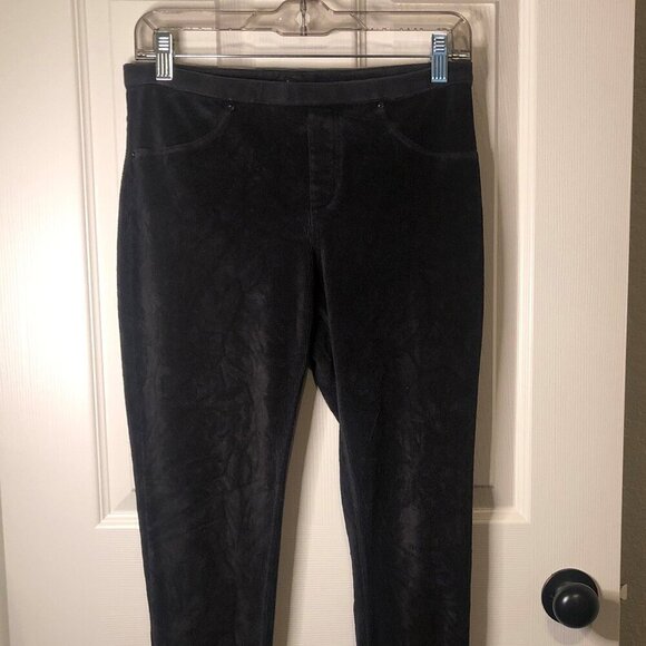 HUE Velvet High-Rise cotton/polyester/spandex faux pocket black leggings size M - Picture 2 of 4